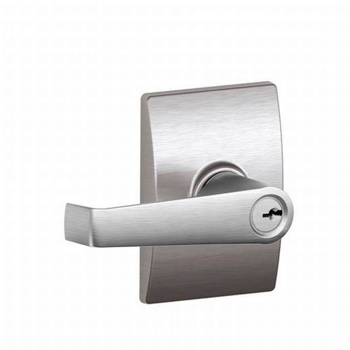 Elan Lever with Century Rose Keyed Entry Lock C Keyway with 16211 Latch and 10063 Strike Satin Chrome Finish