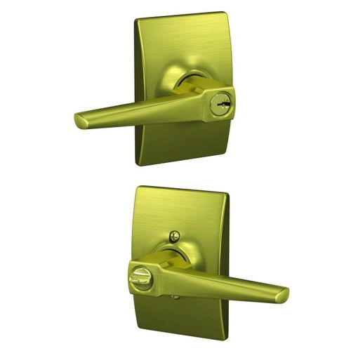 Eller Lever with Century Rose Keyed Entry Lock C Keyway with 16086 Latch and 10027 Strike Satin Brass Finish