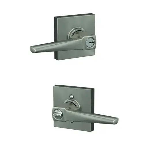 Eller Lever with Collins Rose Keyed Entry Lock C Keyway with 16086 Latch and 10027 Strike Satin Nickel Finish