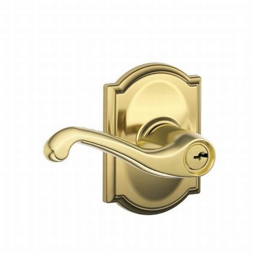 Flair Lever with Camelot Rose Keyed Entry Lock C Keyway with 16211 Latch and 10063 Strike Lifetime Brass Finish