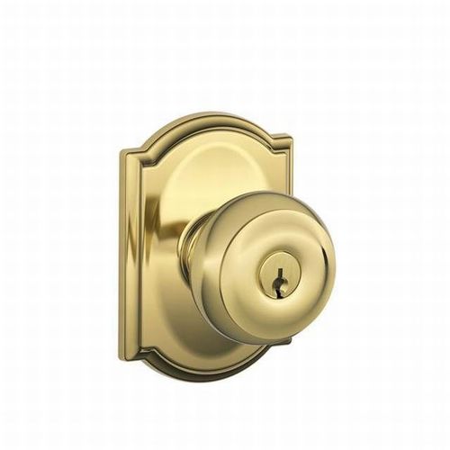 Georgian Knob with Camelot Rose Keyed Entry Lock C Keyway with 16211 Latch and 10063 Strike Lifetime Brass Finish