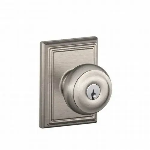 Georgian Knob with Addison Rose Keyed Entry Lock C Keyway with 16211 Latch and 10063 Strike Satin Nickel Finish