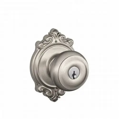 Georgian Knob with Brookshire Rose Keyed Entry Lock C Keyway with 16211 Latch and 10063 Strike Satin Nickel Finish