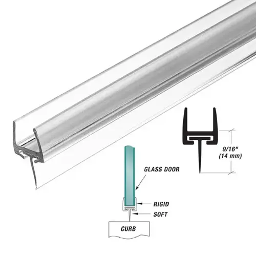 Clear Shower Door Bottom Rail Fits 1/2 Inch Glass & W/Wipe -  36" Length - pack of 25