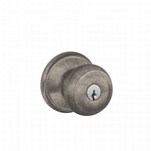 Georgian Knob Keyed Entry Lock C Keyway with 16211 Latch and 10063 Strike Distressed Nickel Finish