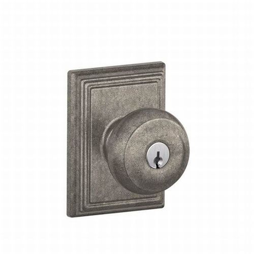 Georgian Knob with Addison Rose Keyed Entry Lock C Keyway with 16211 Latch and 10063 Strike Distressed Nickel Finish