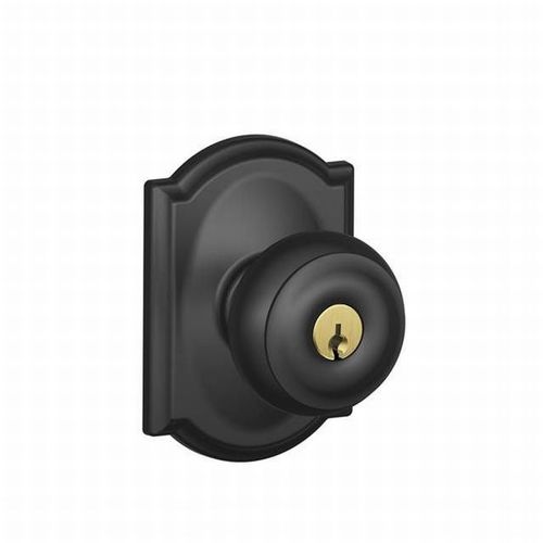 Georgian Knob with Camelot Rose Keyed Entry Lock C Keyway with 16211 Latch and 10063 Strike Matte Black Finish