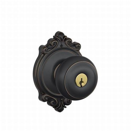 Georgian Knob with Brookshire Rose Keyed Entry Lock C Keyway with 16211 Latch and 10063 Strike Aged Bronze Finish