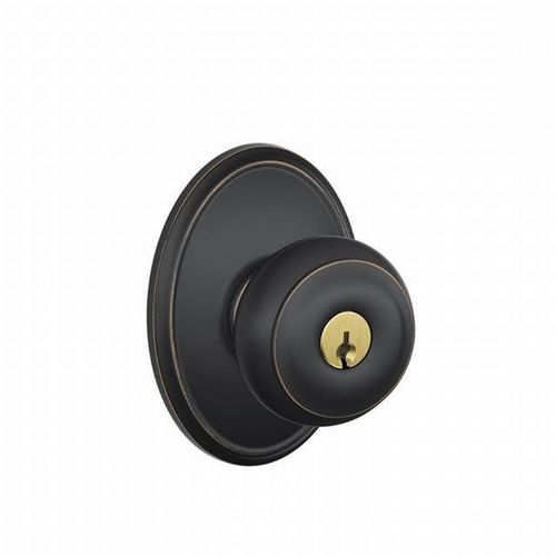 Georgian Knob with Wakefield Rose Keyed Entry Lock C Keyway with 16211 Latch and 10063 Strike Aged Bronze Finish