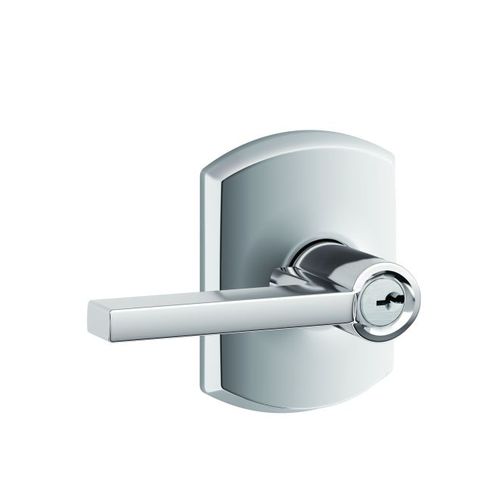 Latitude Lever with Greenwich Rose Keyed Entry Lock C Keyway with 16211 Latch and 10063 Strike Bright Chrome Finish