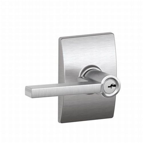 Latitude Lever with Century Rose Keyed Entry Lock C Keyway with 16211 Latch and 10063 Strike Satin Chrome Finish