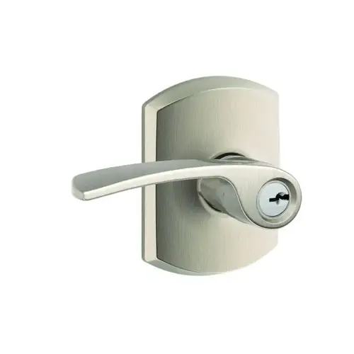 Merano Lever with Greenwich Rose Keyed Entry Lock C Keyway with 16211 Latch and 10063 Strike Satin Nickel Finish