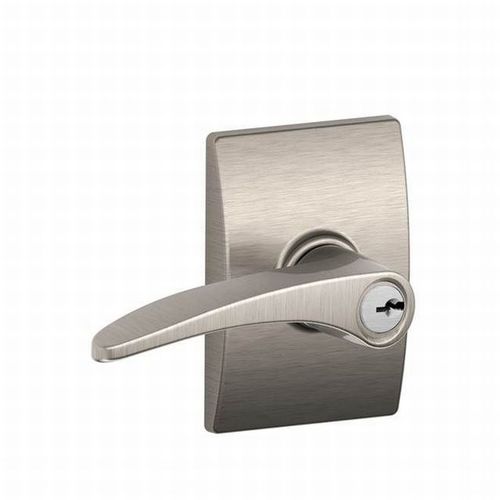 Manhattan Lever with Century Rose Keyed Entry Lock C Keyway with 16211 Latch and 10063 Strike Satin Nickel Finish