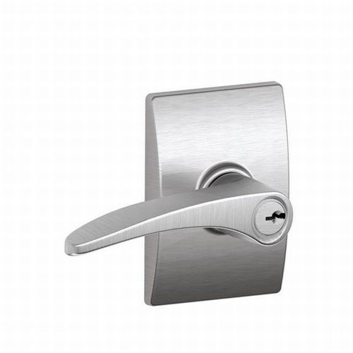 Manhattan Lever with Century Rose Keyed Entry Lock C Keyway with 16211 Latch and 10063 Strike Satin Chrome Finish