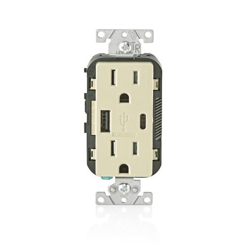 Leviton T5633-I 15 Amp Decora Tamper-Resistant Duplex Outlet with Type A and C USB Charger, Ivory