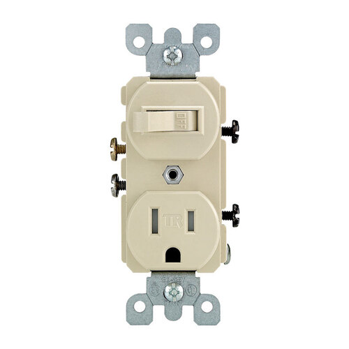 Leviton T5225-I 120-Volt 15 Amp 1-Pole Commercial Grade Tamper-Resistant Combo Duplex Receptacle/Toggle Switch, Ivory