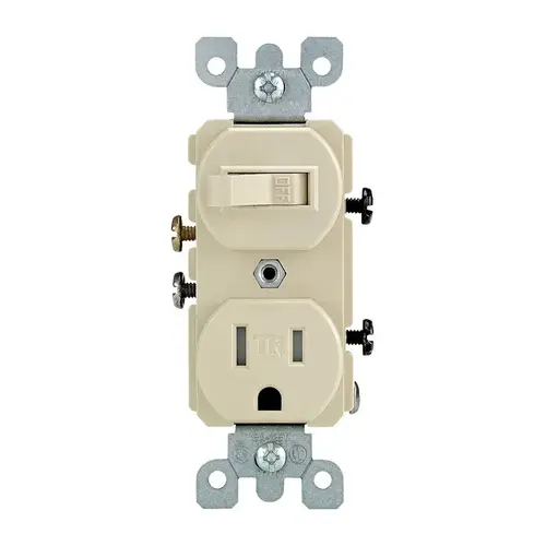 Leviton T5225-I 120-Volt 15 Amp 1-Pole Commercial Grade Tamper-Resistant Combo Duplex Receptacle/Toggle Switch, Ivory