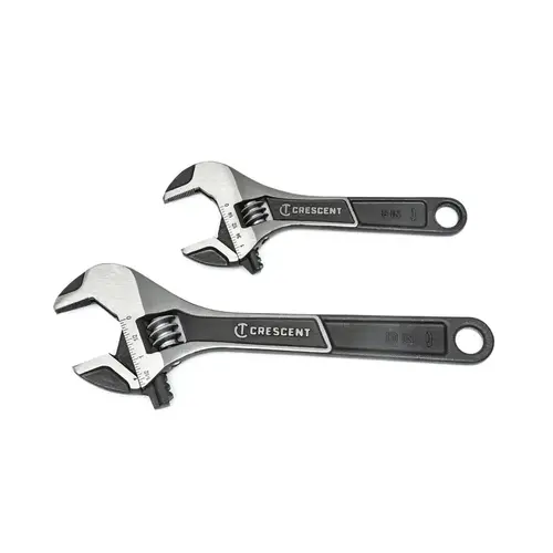 Adjustable Wrench Set Metric and SAE Wide Jaw Assorted in. L Black/Silver