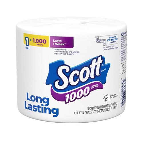 SCOTT BATH TISSUE SINGLE ROLL WHITE 1 INDIVIDUALLY WRAPPED - pack of 36