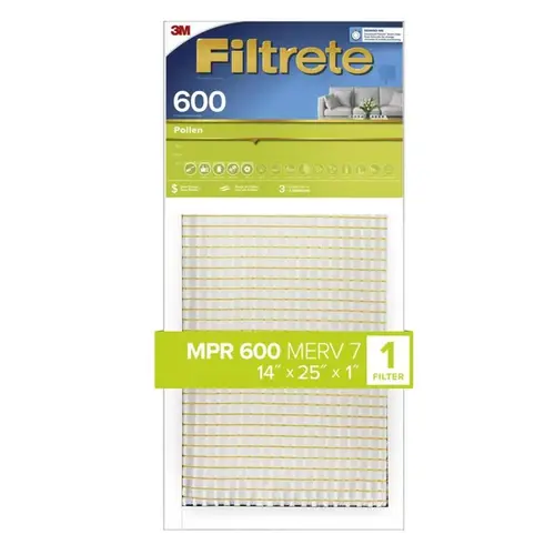 Air Filter 14" W X 25" H X 1" D Fiberglass 7 MERV Pleated Light Blue