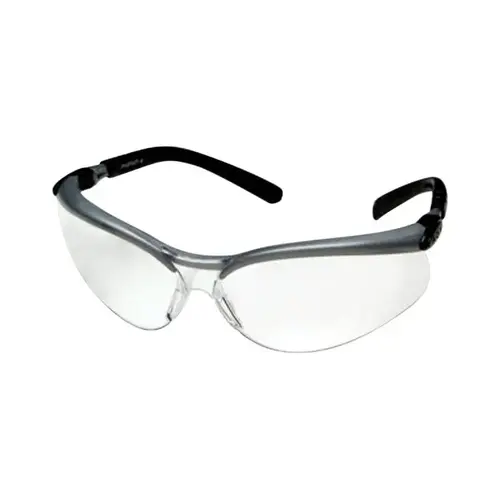 Polycarbonate Standard Safety Glasses Clear Lens - Black/Silver Frame - Half Frame