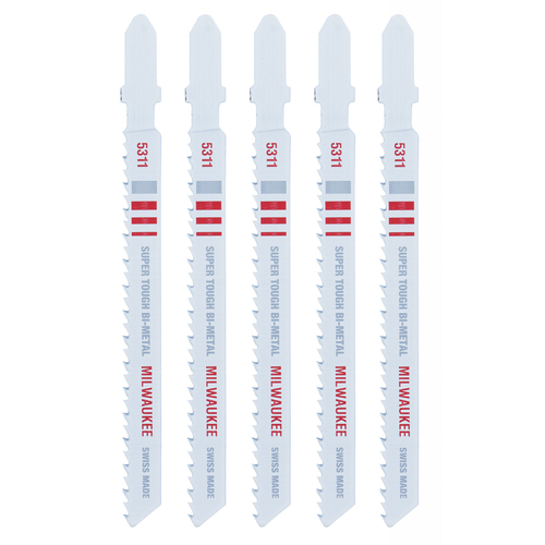 Jig Saw Blade, 9/32 in W, 4 in L, 10 TPI, Bi-Metal Cutting Edge White - pack of 5