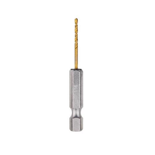 Impact Drill Bit, 1/16 in Dia, 2-1/4 in OAL, Twist Flute, 1/4 in Dia Shank, Hex Shank Pair Titanium-Coated