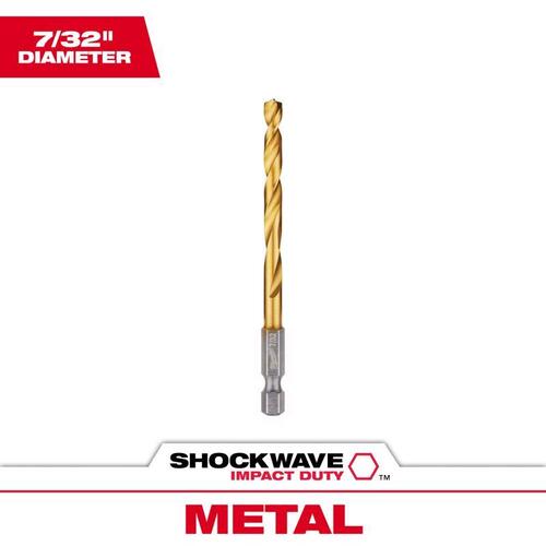 Impact Drill Bit, 7/32 in Dia, 4.09 in OAL, Twist Flute, 1/4 in Dia Shank, Hex Shank Titanium-Coated