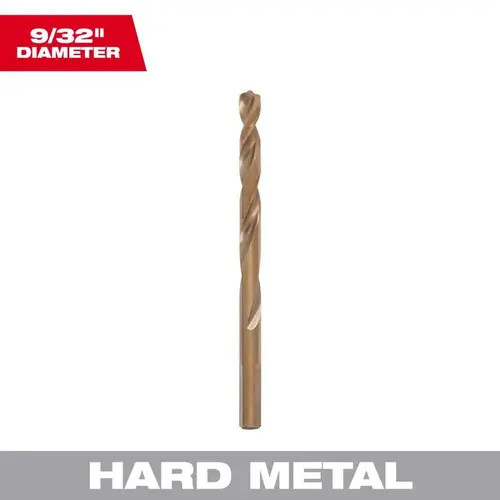 RED HELIX Jobber Drill Bit, 9/32 in Dia, 4.33 in OAL, Twist Flute, 2-Flute, 9/32 in Dia Shank Gold