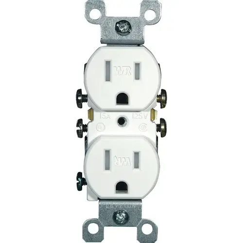 Leviton W5320-T0W Duplex Receptacle, 2 -Pole, 15 A, 125 V, Push-In, Side Wiring, NEMA: 5-15R, White