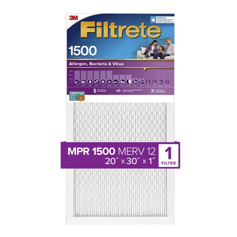 Filtrete 2022-4 Allergen Air Filter 20" W X 30" H X 1" D 12 MERV Pleated
