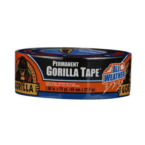 Gorilla 6009002 Permanent Tape, 25 yd L, 1.88 in W, Black