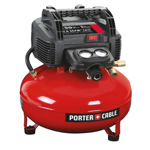 Air Compressor, 6 gal Tank, 0.8 hp, 120 V, 120 to 150 psi Pressure, 1-Stage, 2.6 to 3.5 scfm Air Black/Red