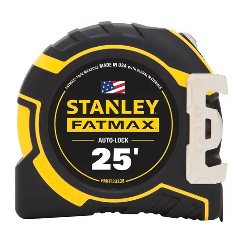 FMHT33338 Tape Measure, 25 ft L Blade, 1-1/4 in W Blade, Steel Blade, ABS Case, Black/Yellow Case