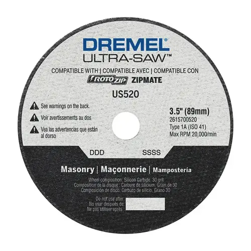 Masonry Cutting Wheel, 3-1/2 in Dia, 0.094 in Thick, 7/16 in Arbor, 30 Grit - pack of 4