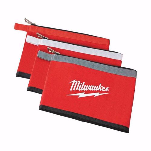 Milwaukee 48-22-8193 Zipper Pouch, 1-Pocket, Canvas, Red, 3/4 in W, 8 in H, 12-1/2 in D - pack of 3