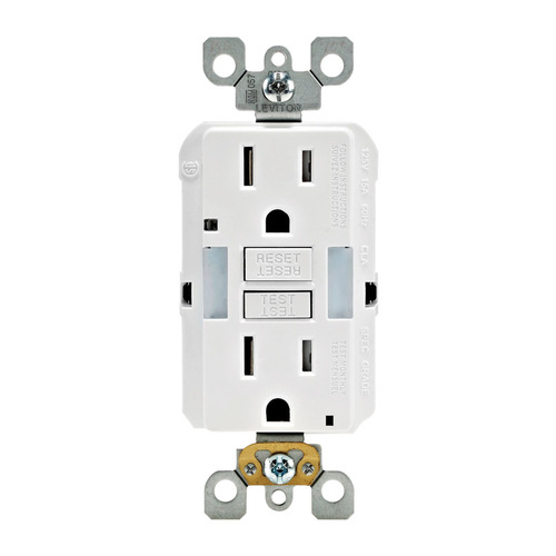 GFCI Duplex Receptacle with Guide Light, 2 -Pole, 15 A, 125 V, Back, Side Wiring, NEMA: 5-15R White