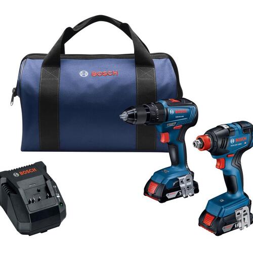 Robert Bosch Tool Corp GXL18V-240B22 18V 2 Tool Combo Kit, Brushless Hammer Drill + Impact Driver, (2) Batteries