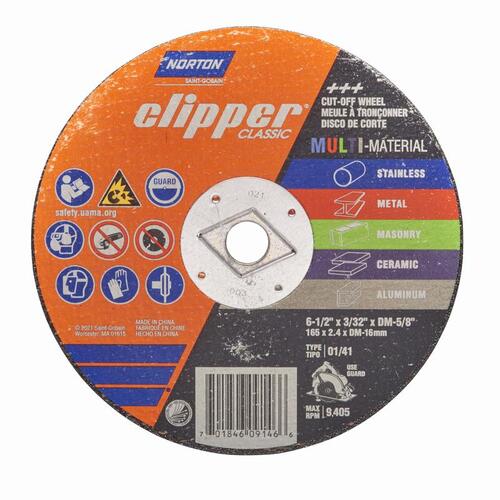Clipper Classic AC AO/SC Series Cut-off Wheel, 6-1/2 in Dia, 3/32 in Thick, 5/8 in Arbor