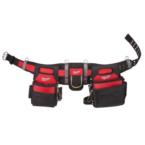 Electrician's Work Belt, 30 to 53 in Waist, Nylon, Black/Red, 29-Pocket