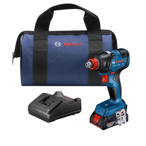 Robert Bosch Tool Corp GDX18V-1800B12 18-Volt EC Cordless 1/4 & 1/2-In. Two-in-One Bit/Socket Impact Driver Kit, Brushless Motor, Lithium-Ion Battery + Charger