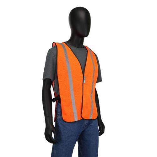 818040 Reflective Safety Vest, One-Size, Mesh Fabric, Orange, Hook-and-Loop Closure