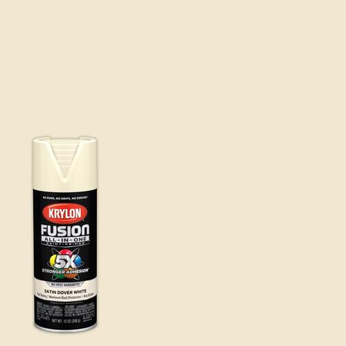 Fusion Primer and Spray Paint, Satin, Dover White, 12 oz, Aerosol Can