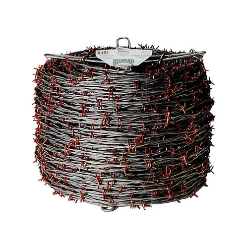 Red Brand 70476 Barbed Wire, 1320 ft L, 12-1/2 Gauge, 4 in Points Spacing, Galvanized Steel Red