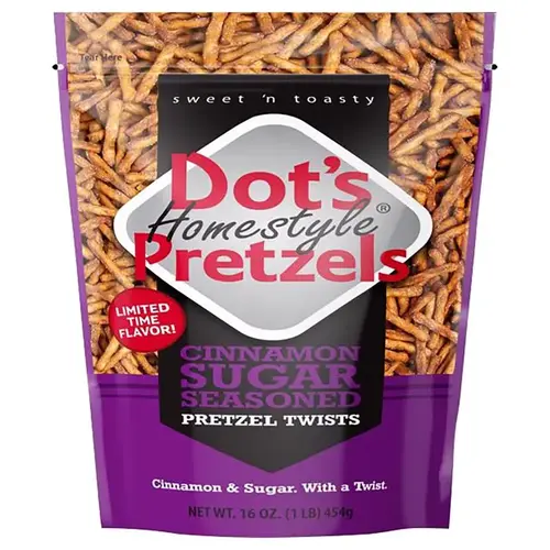 Dot's Homestyle Pretzels 9007 Pretzels Homestyle Cinnamon Sugar 16 oz Bagged