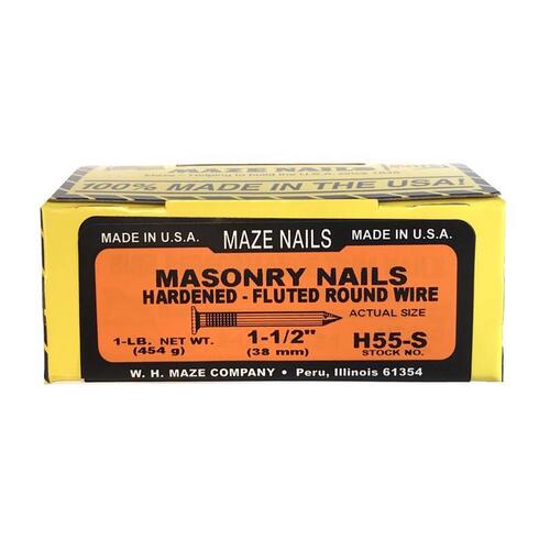 Masonry Nail, Hardened Steel, Fluted Round, 1.5-In., 1-Lb.