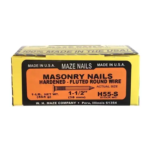 Maze Nails H55S-1 Masonry Nail, Hardened Steel, Fluted Round, 1.5-In., 1-Lb. Heat Treated