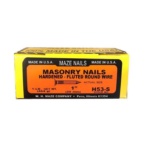 Maze Nails H53S-1 Masonry Nail, Hardened Steel, Fluted Round, 1-In., 1-Lb.