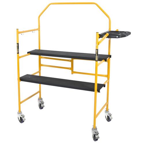 Jobsite Series 4.8 H ft. x 4.1 ft. L x 1.8 ft. D Mini Scaffold Platform with Wheels and Tool Shelf, 500 lb. Capacity Powder Coated