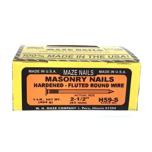 Masonry Nail, Hardened Steel, Fluted Round, 2.5-In., 1-Lb. Heat Treated